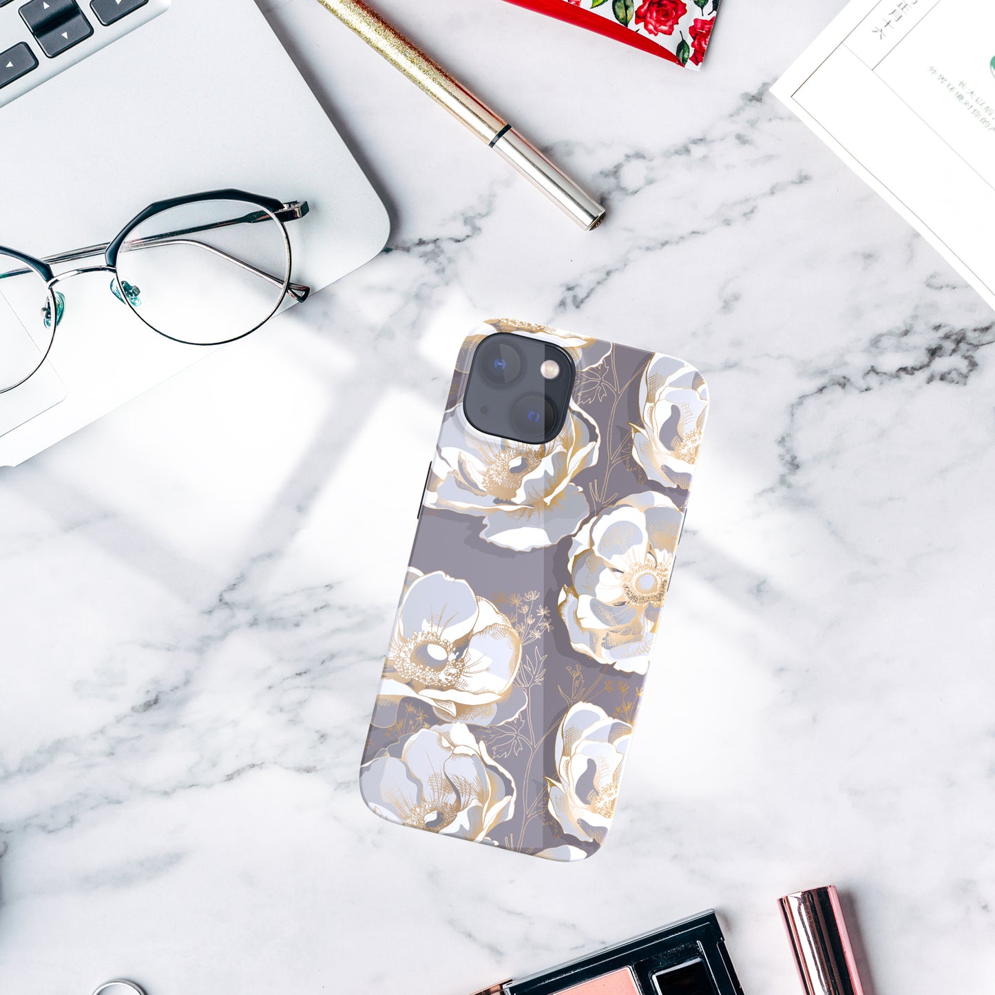 iPhone 13 Case, Ultra Slim Glossy Shockproof Scratch-Proof Case - Anemone Flowers