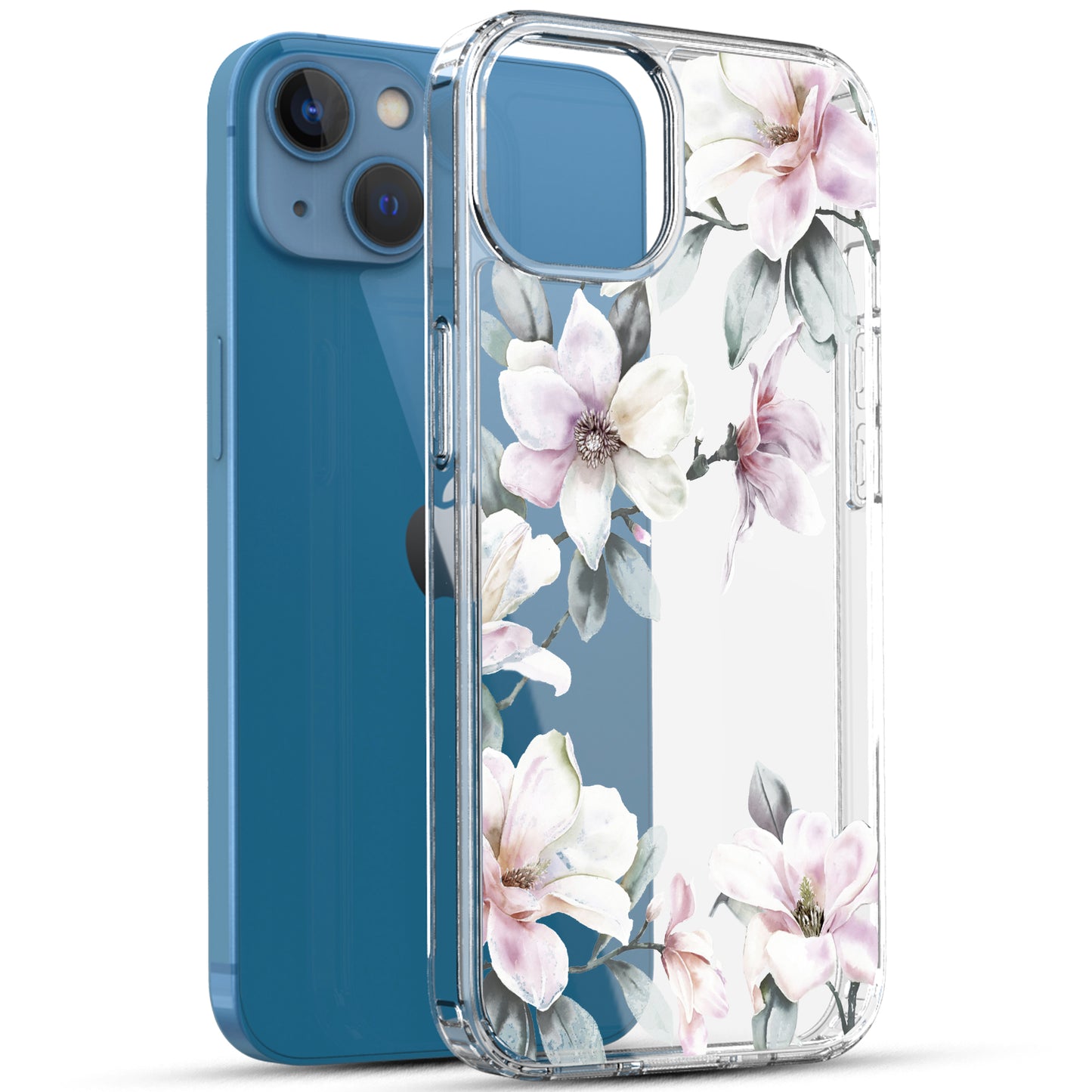 iPhone 13 Case, Anti-Scratch Clear Case - Pink Magnolia Flower