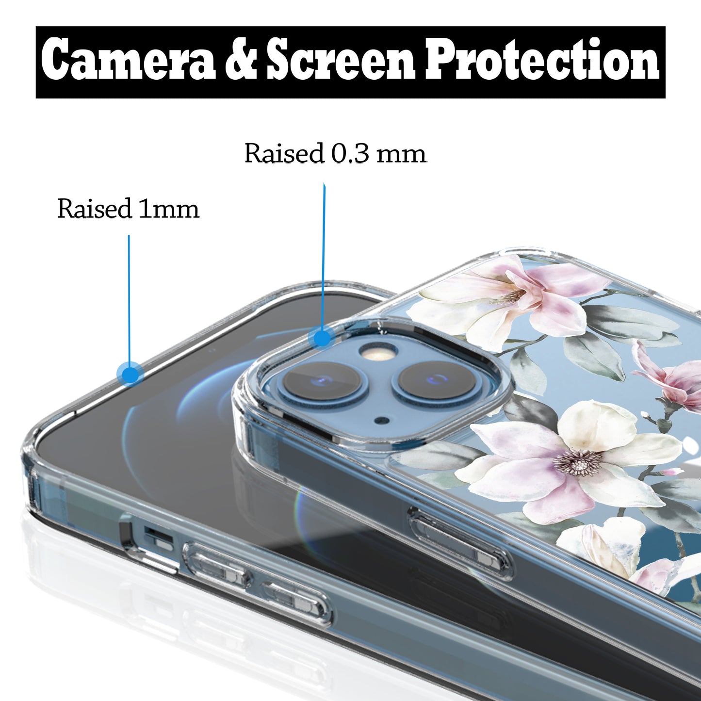 iPhone 13 Case, Anti-Scratch Clear Case - Pink Magnolia Flower