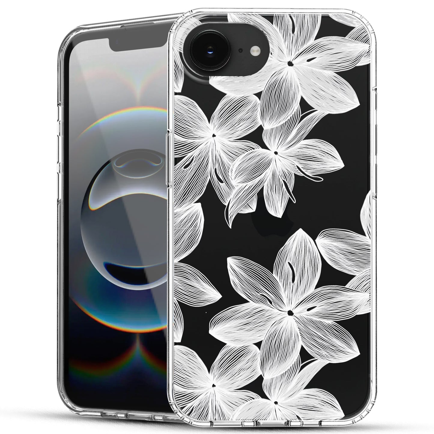 iPhone 16E Case, Anti-Scratch Clear Case - White Flower