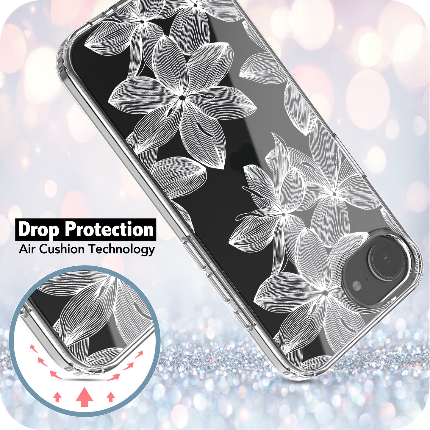 iPhone 16E Case, Anti-Scratch Clear Case - White Flower