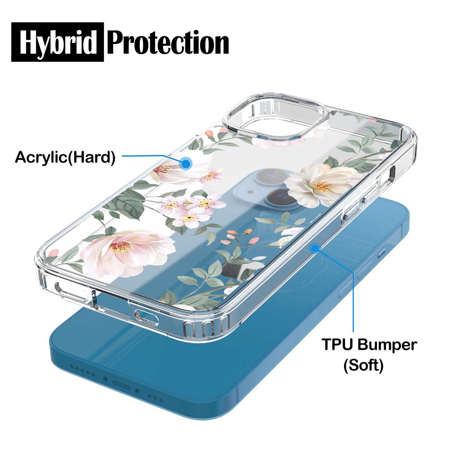 iPhone 13 Case, Anti-Scratch Clear Case - Magnolia Flower