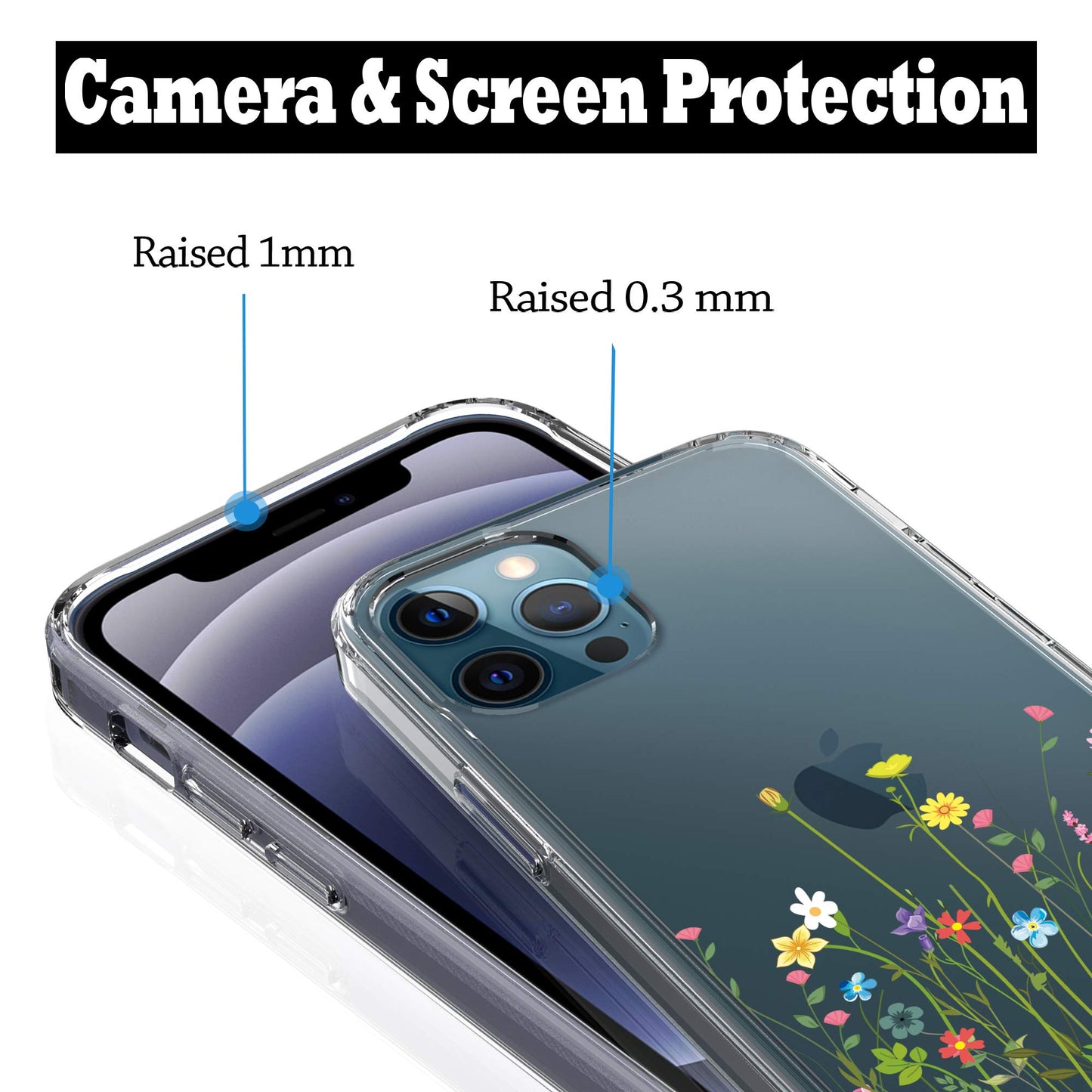 iPhone 12 Pro Max Case, Anti-Scratch Clear Case - Floral