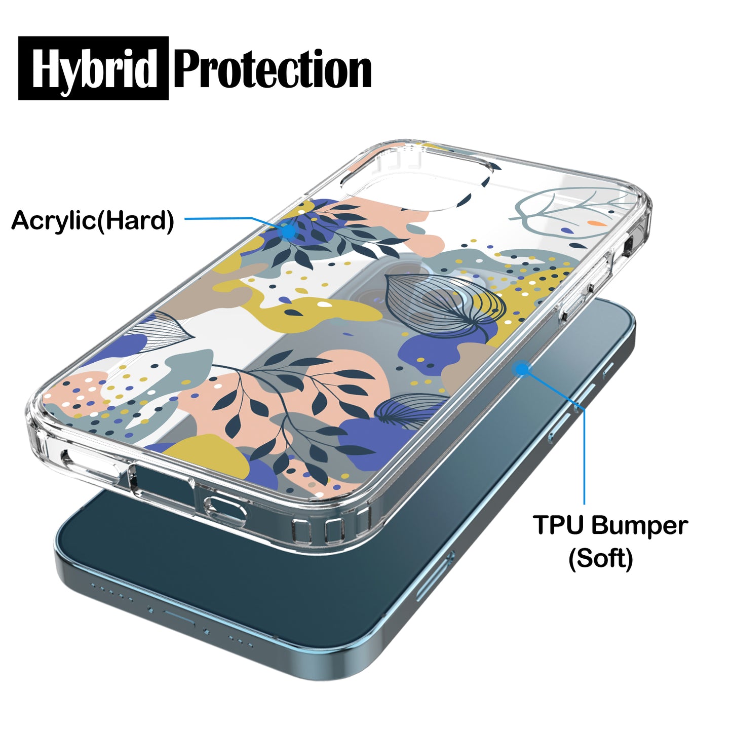 iPhone 12 Pro Max Case, Anti-Scratch Clear Case - Tropical Leaves Floral