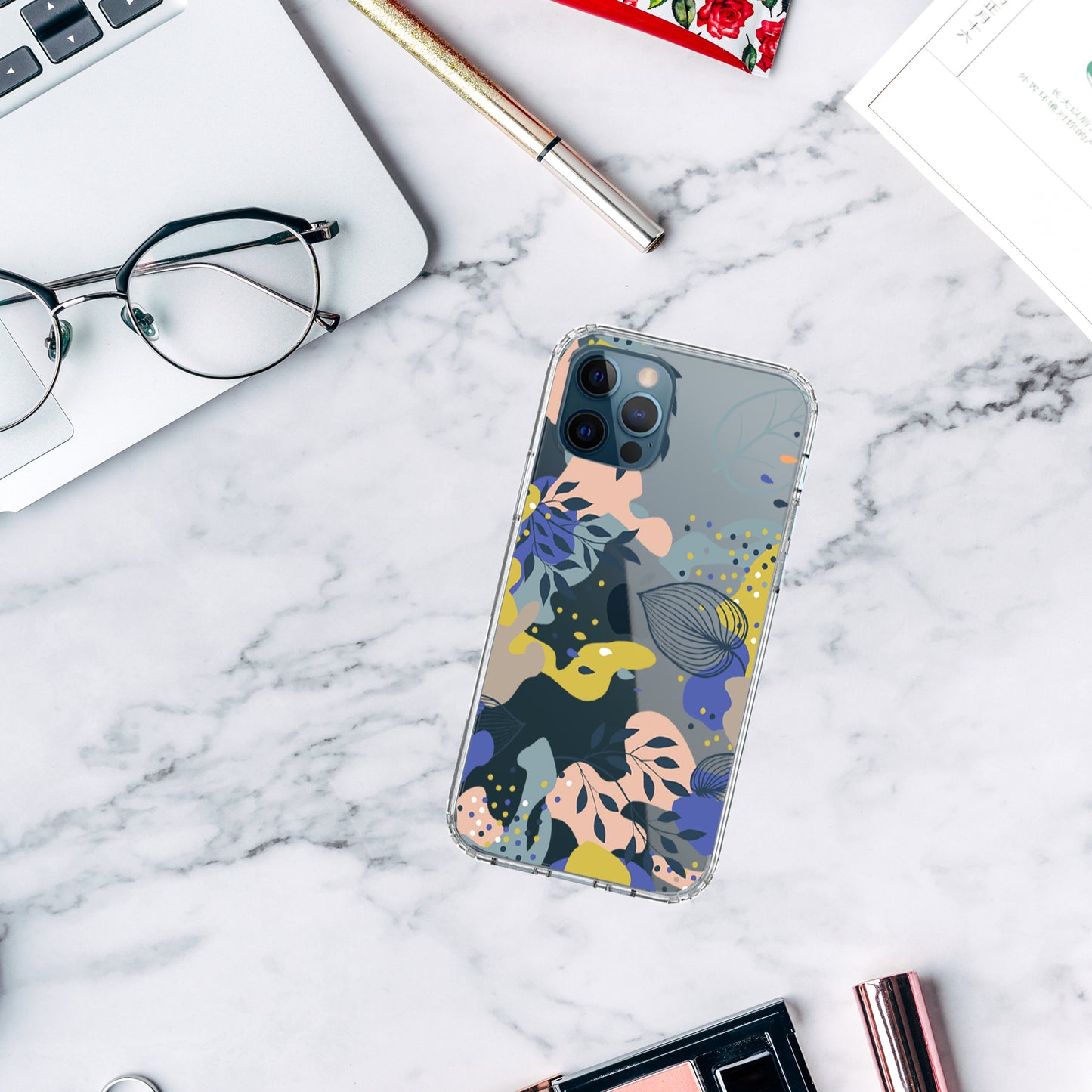 iPhone 12 Pro Max Case, Anti-Scratch Clear Case - Tropical Leaves Floral