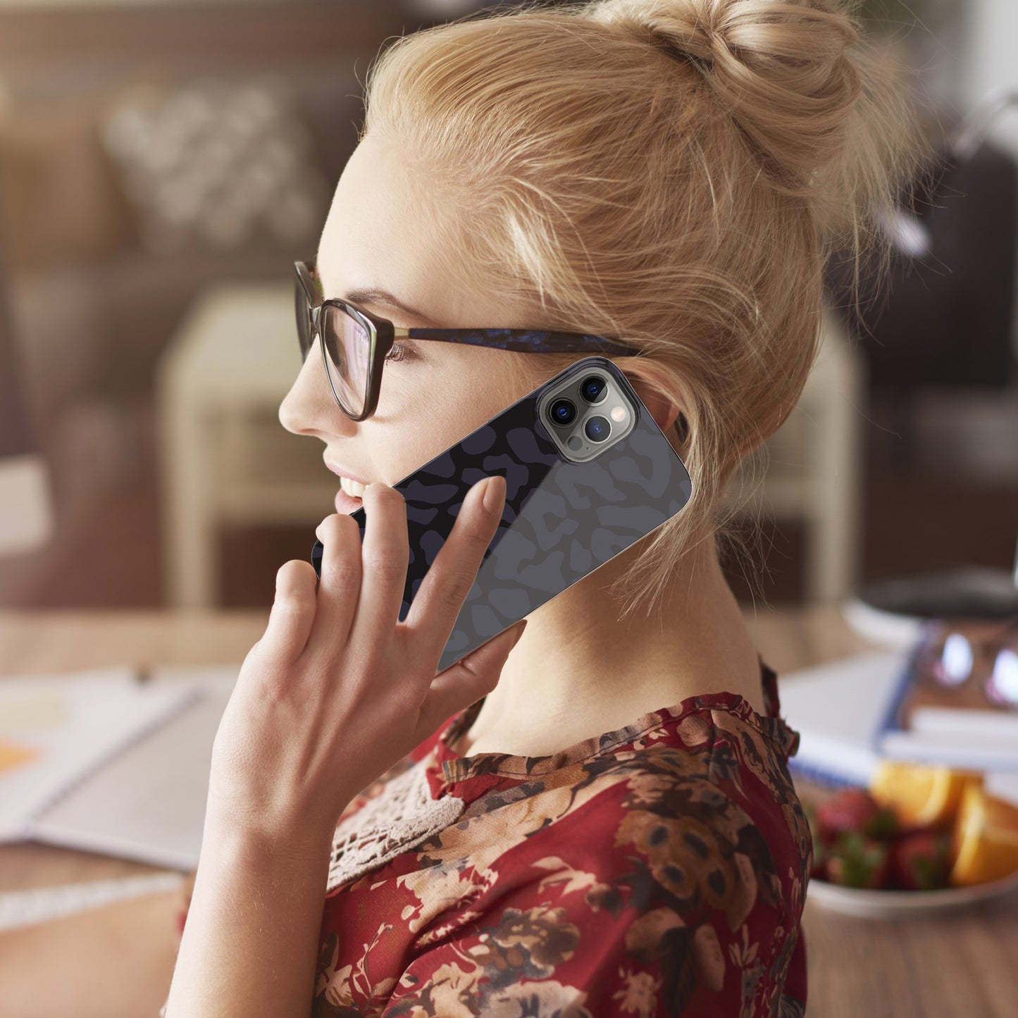 iPhone 12 / iPhone 12 Pro Case, Ultra Slim Glossy Shockproof Scratch-Proof Case - Black/Purple Leopard Cheetah Pattern