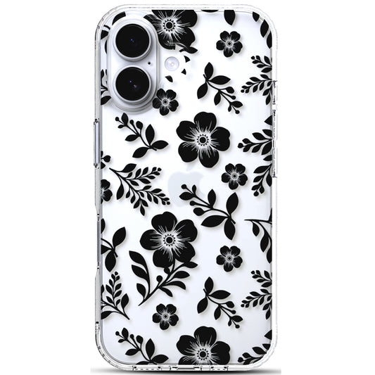 iPhone 16 Plus Case, Anti-Scratch Clear Case - Black Roses Flowers