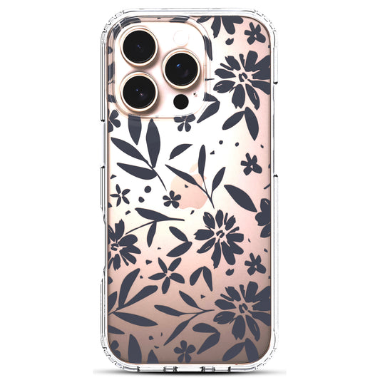 iPhone 16 Pro Max Case, Anti-Scratch Clear Case - Black Flowers