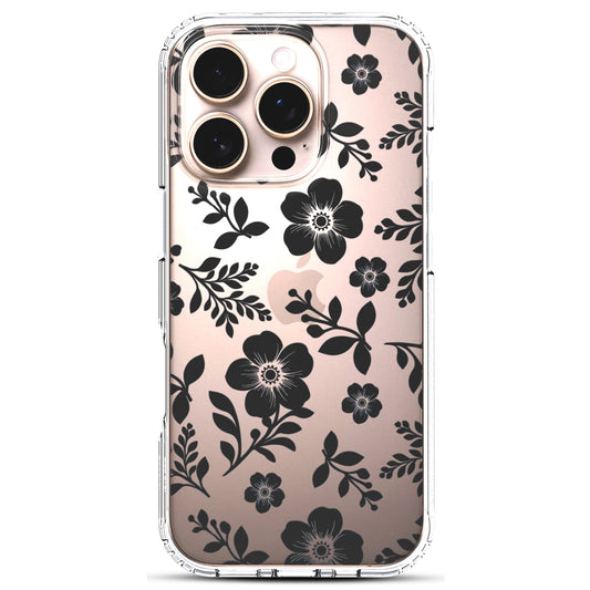 iPhone 16 Pro Max Case, Anti-Scratch Clear Case - Black Roses Flowers