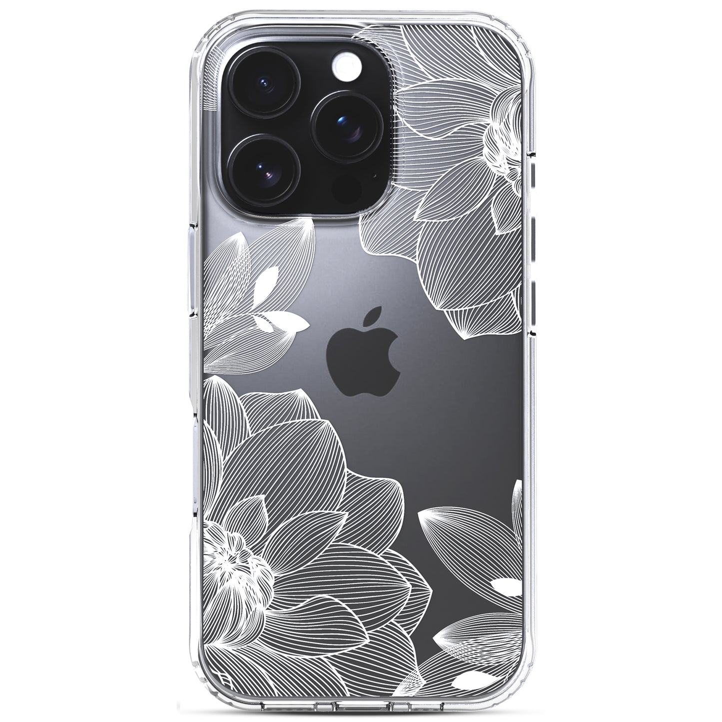 iPhone 16 Pro Case, Anti-Scratch Clear Case - White Lace Chrysanthemum