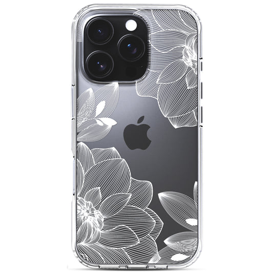 iPhone 16 Pro Max Case, Anti-Scratch Clear Case - White Lace Chrysanthemum