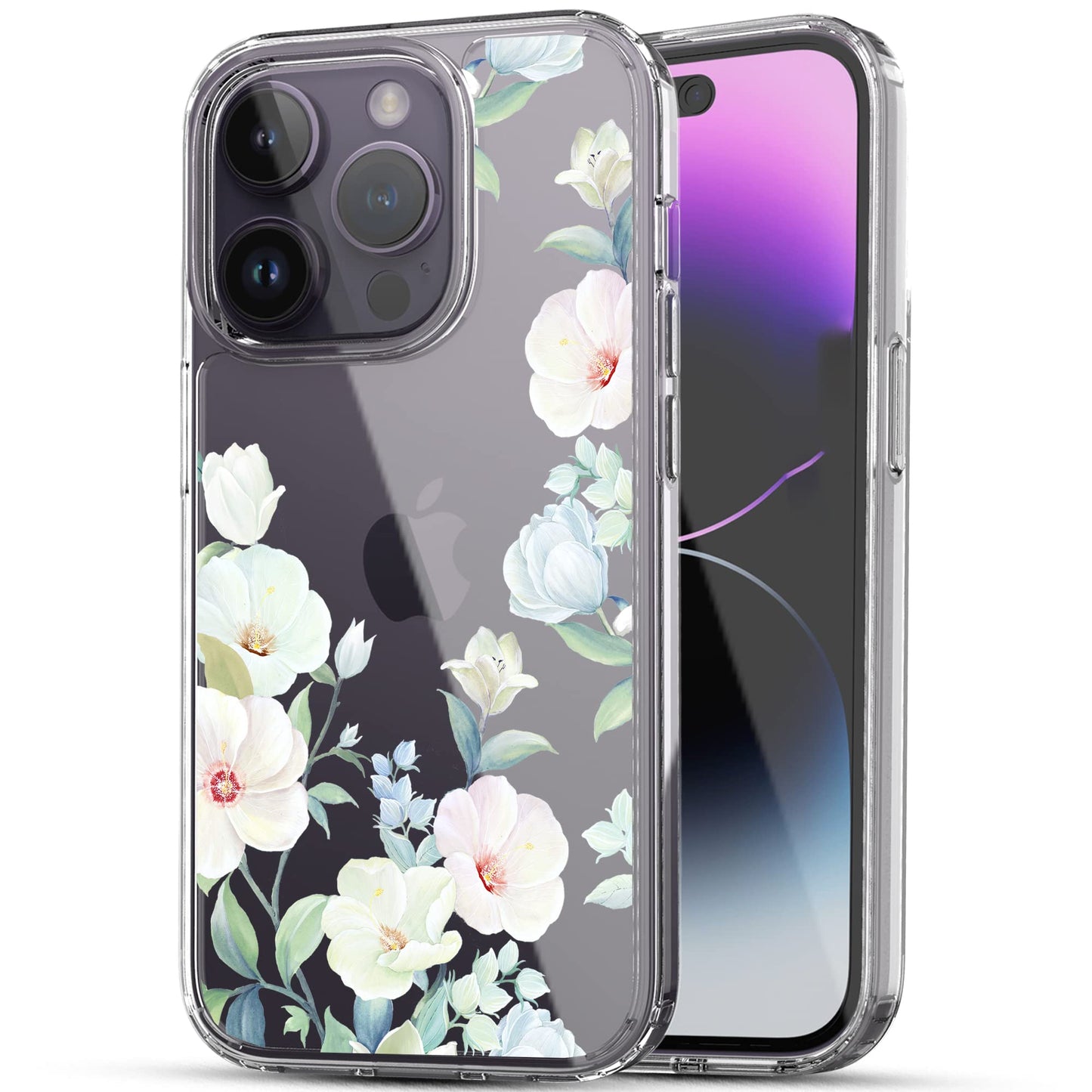 iPhone 14 Pro Max Case, Anti-Scratch Clear Case - White Magnolia Flower