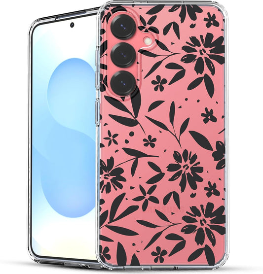 Samsung Galaxy S25 Plus Case, Anti-Scratch Clear Case with Design - Black Flowers
