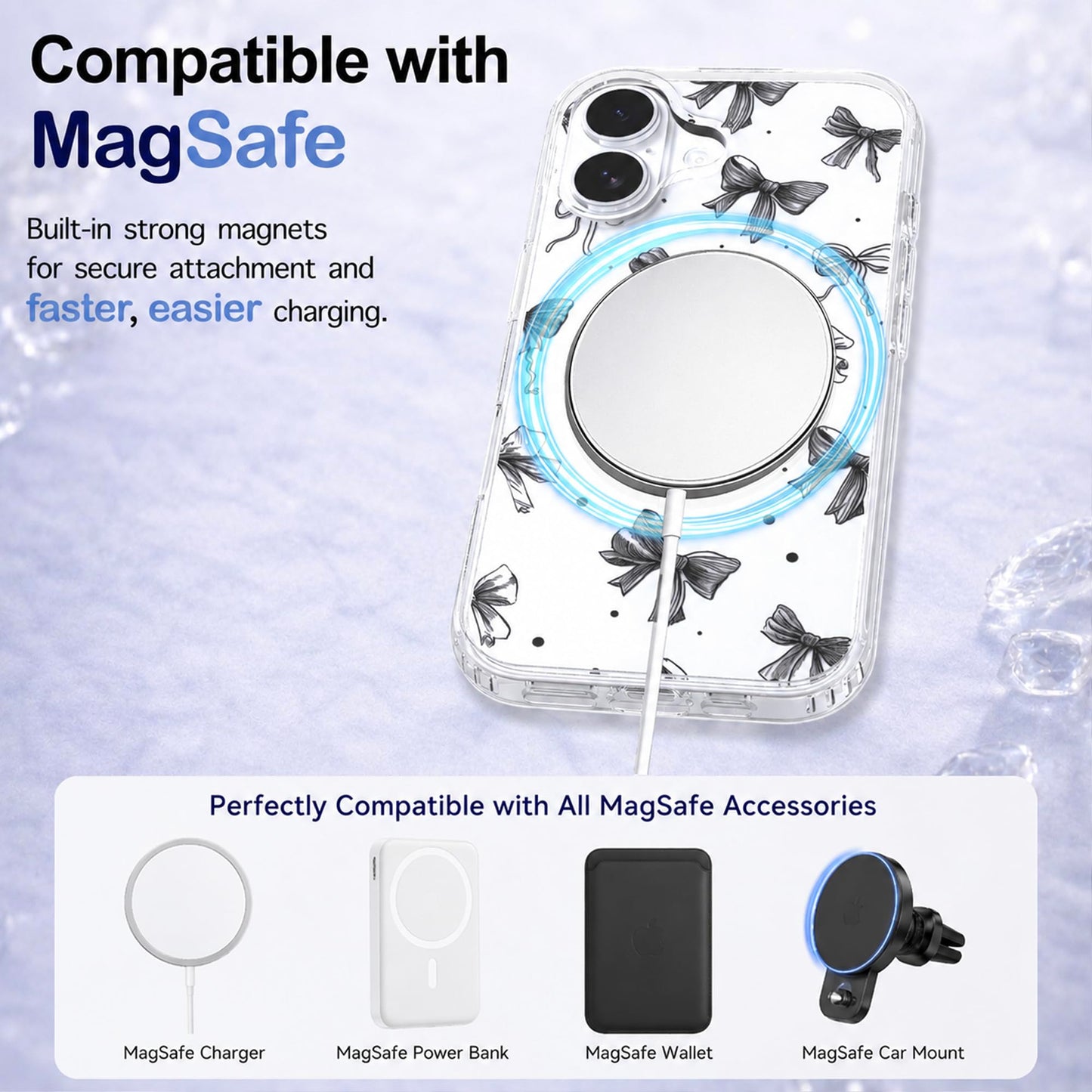 iPhone 17 Case, Anti-Scratch Clear Case - Cute Black Ribbon