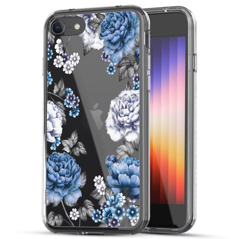 iPhone SE 2022/ SE 2020/ iPhone 8/ iPhone 7 Case, Anti-Scratch Clear Case - Blue Roses