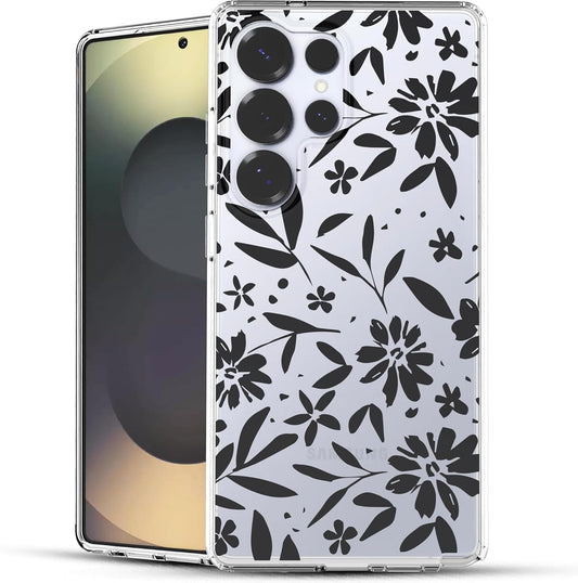 Samsung Galaxy S25 Ultra Case, Anti-Scratch Clear Case with Design - Black Flowers