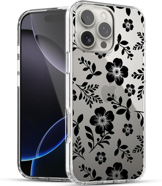 iPhone 16 Pro Max Case, Anti-Scratch Clear Case - Black Roses Flowers