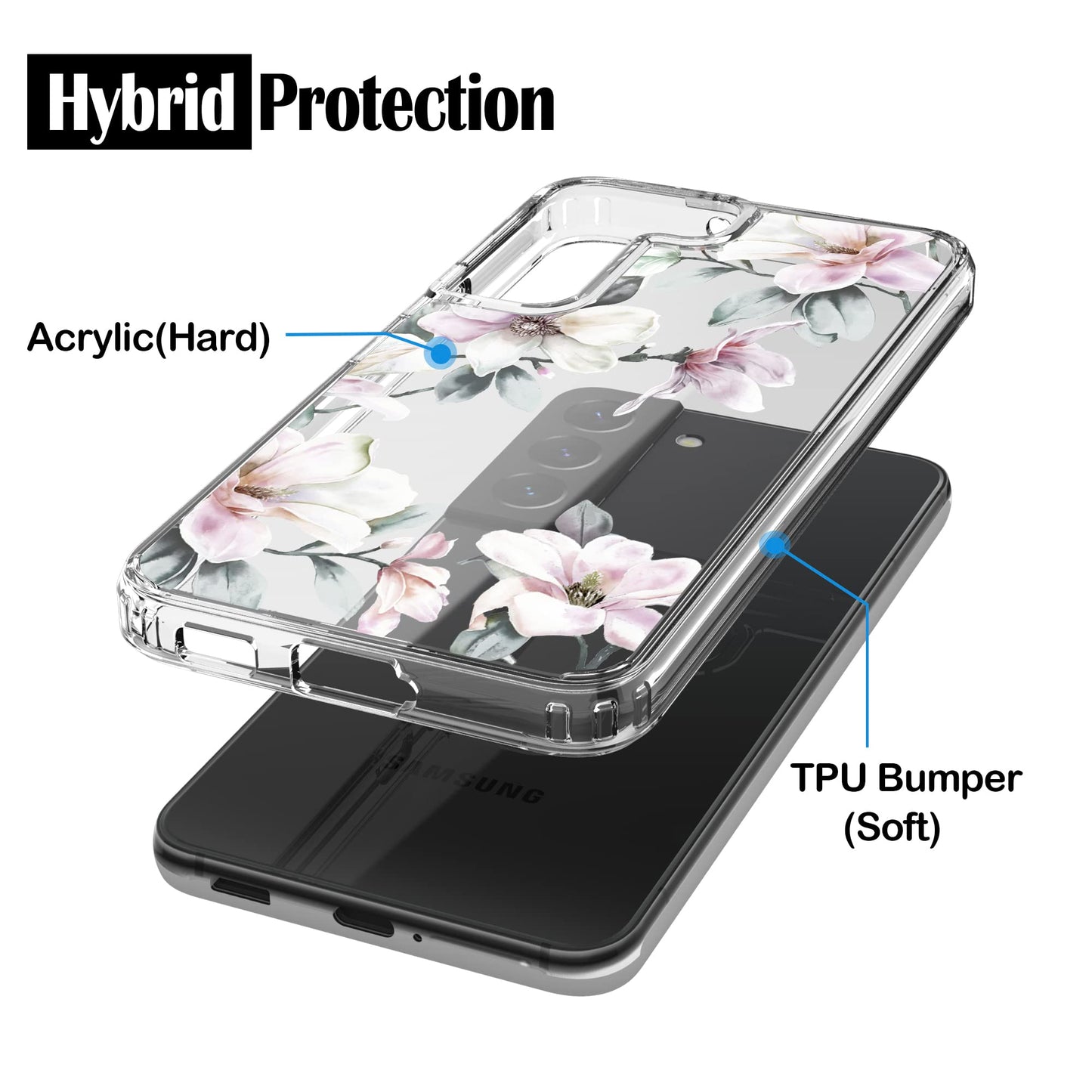 Samsung Galaxy S22 (5G) Case, Anti-Scratch Clear Case - Pink Magnolia Flower