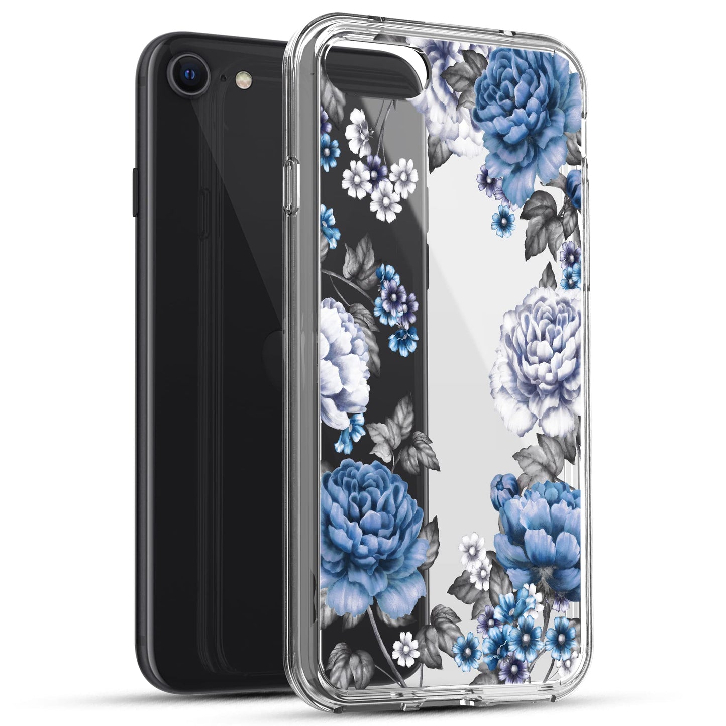 iPhone SE 2022/ SE 2020/ iPhone 8/ iPhone 7 Case, Anti-Scratch Clear Case - Blue Roses