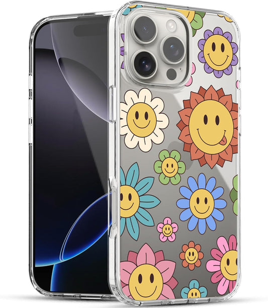 iPhone 16 Pro Case, Anti-Scratch Clear Case - Rainbow Happy Face