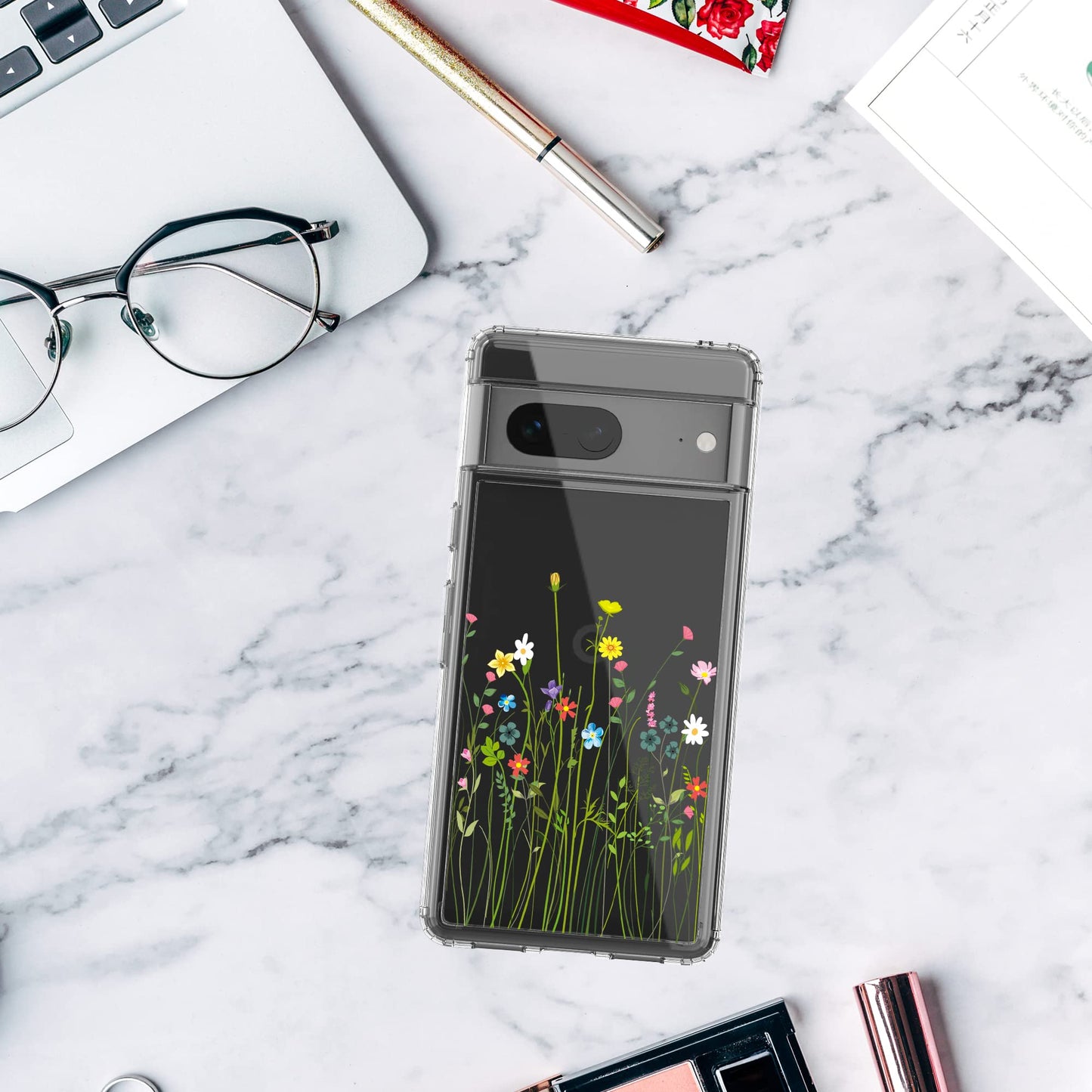 Google Pixel 7 Case, Anti-Scratch Clear Case - Floral