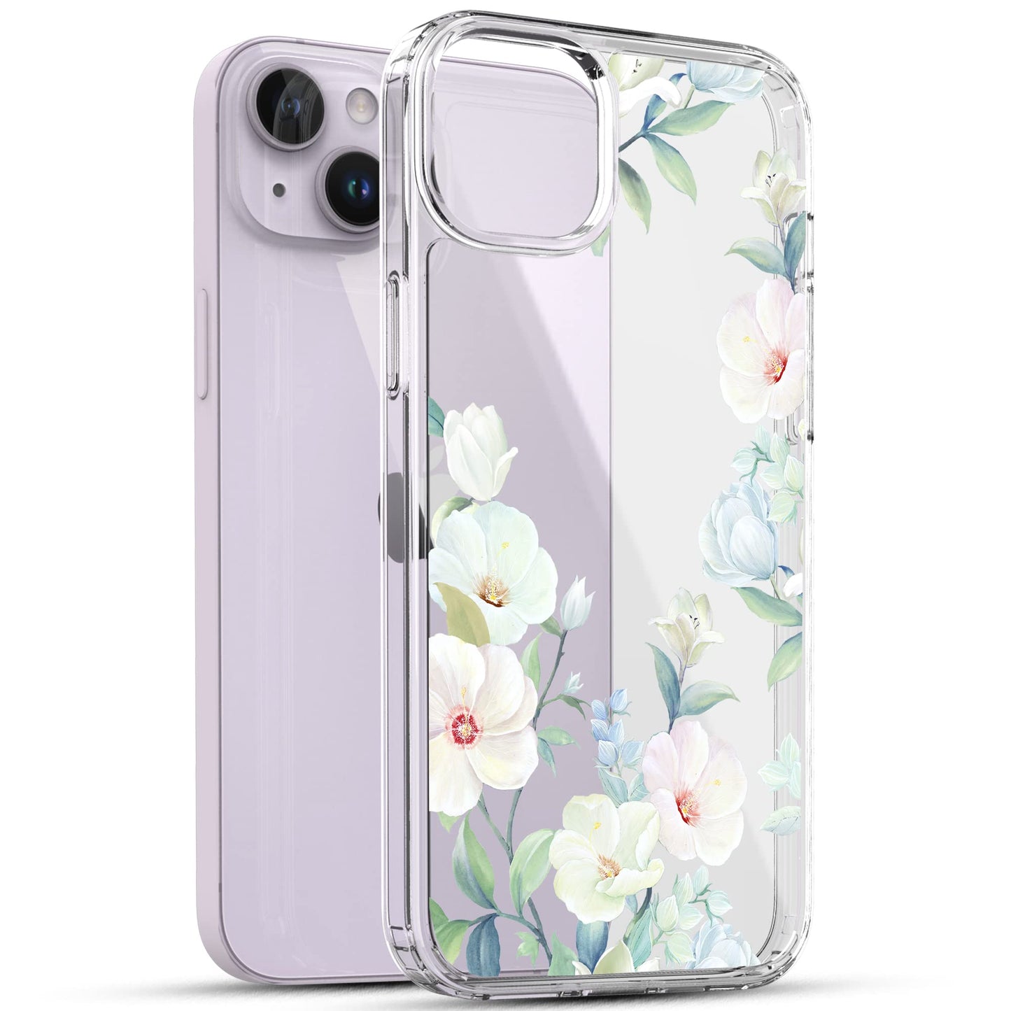 iPhone 14 Plus Case, Anti-Scratch Clear Case - White Magnolia Flower