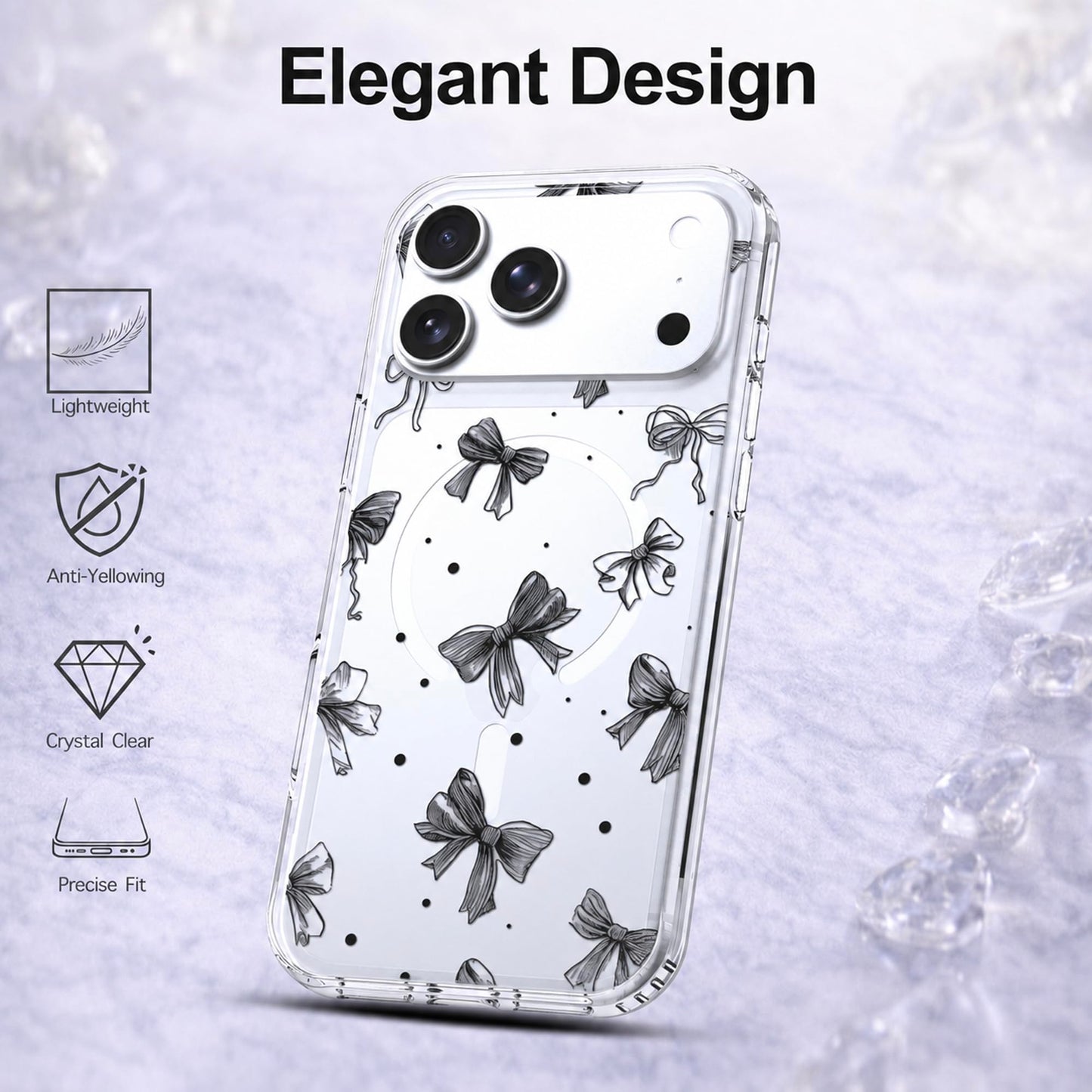 iPhone 17 Pro Max Case, Anti-Scratch Clear Case - Cute Black Ribbon