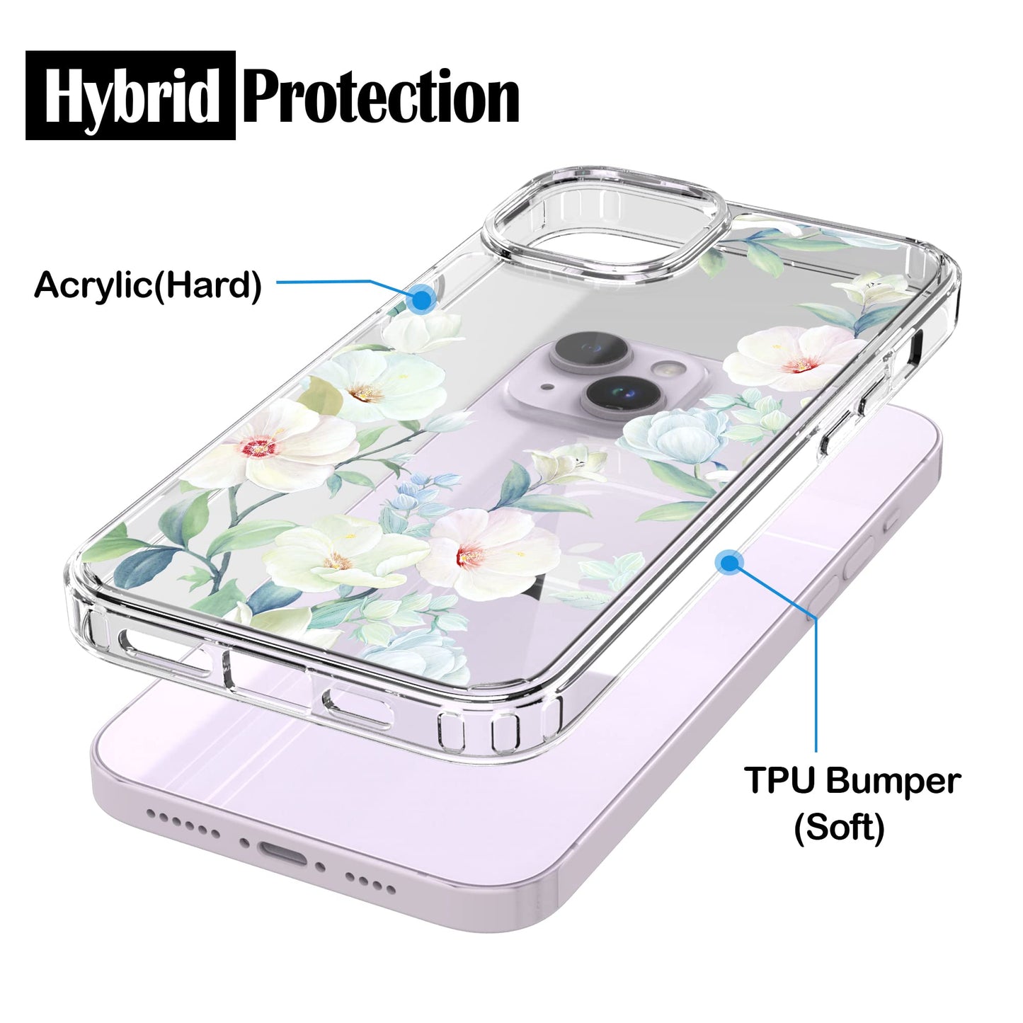 iPhone 14 Case, Anti-Scratch Clear Case - White Magnolia Flower