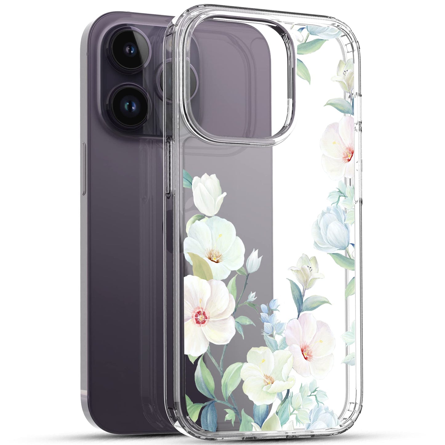 iPhone 14 Pro Case, Anti-Scratch Clear Case - White Magnolia Flower