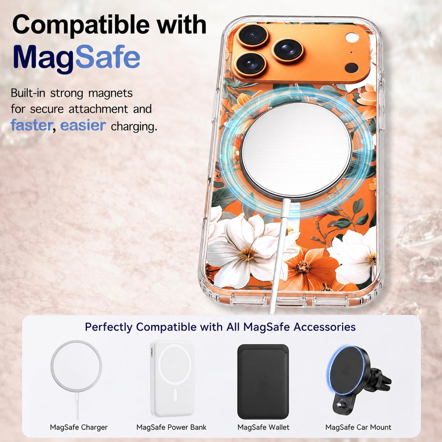 iPhone 17 Pro Max Case, Anti-Scratch Clear Case - Orange Flower