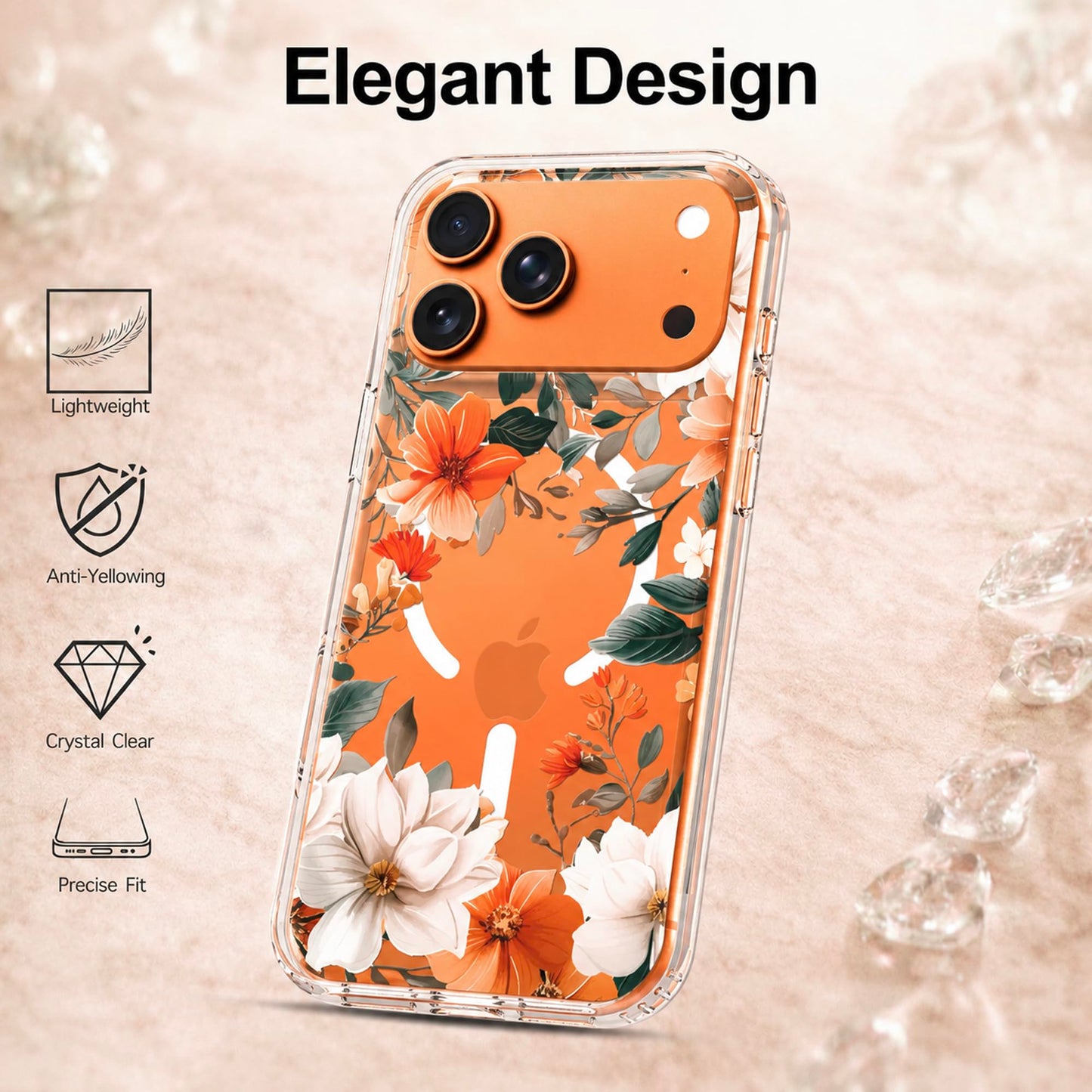 iPhone 17 Pro Max Case, Anti-Scratch Clear Case - Orange Flower