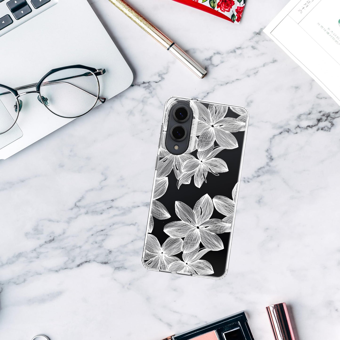 Samsung Galaxy S25 Edge Case, Anti-Scratch Clear Case with Design - White Flower