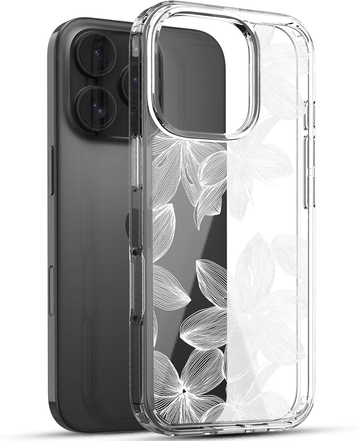 iPhone 16 Pro Case, Anti-Scratch Clear Case - White Flower