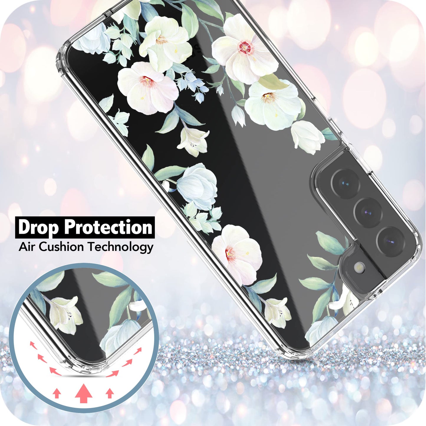 Samsung Galaxy S22 Plus (5G) Case, Anti-Scratch Clear Case - White Magnolia Flower