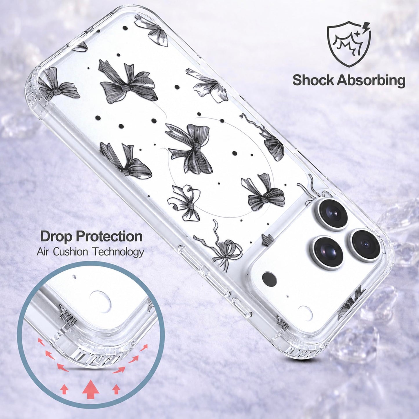 iPhone 17 Pro Max Case, Anti-Scratch Clear Case - Cute Black Ribbon
