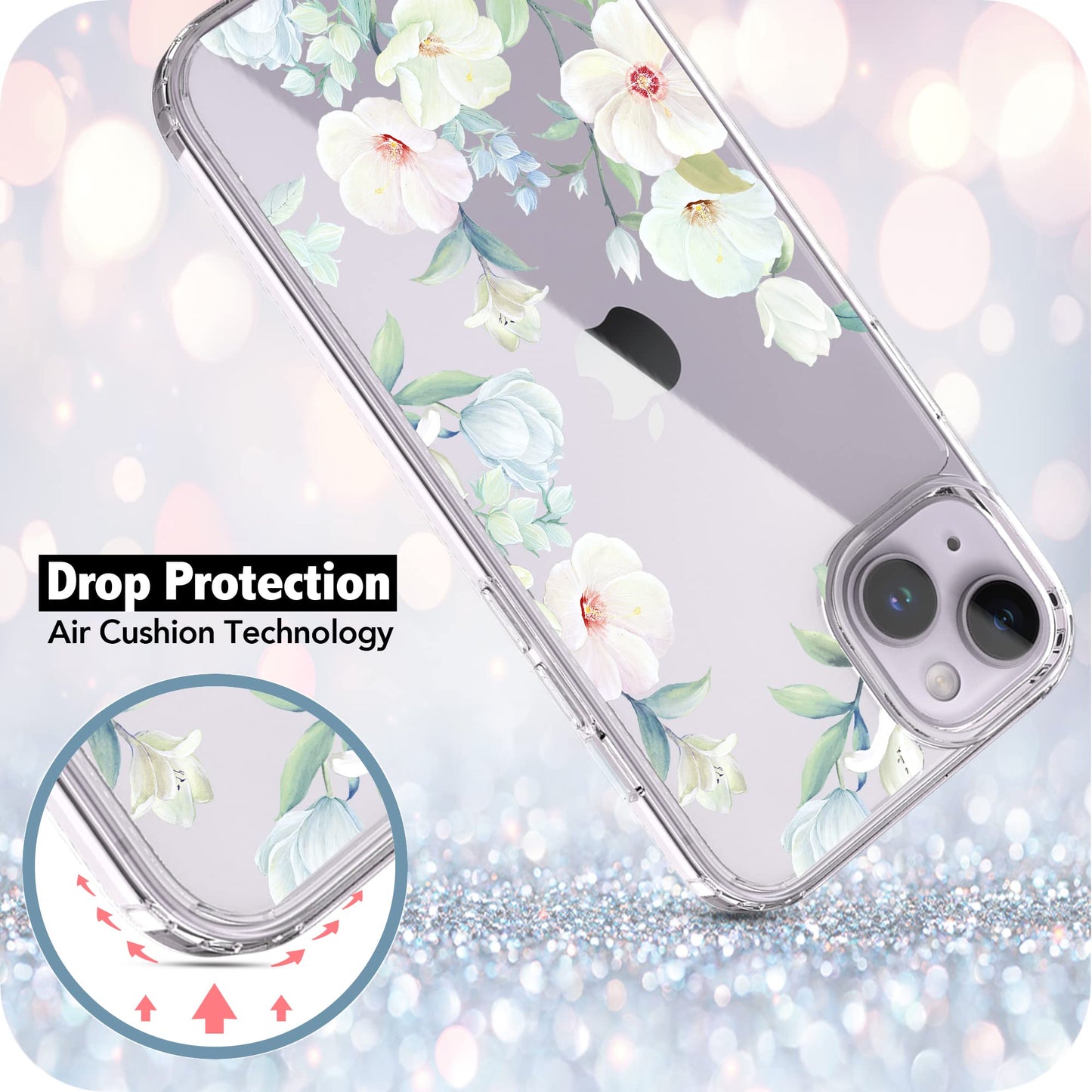 iPhone 14 Case, Anti-Scratch Clear Case - White Magnolia Flower