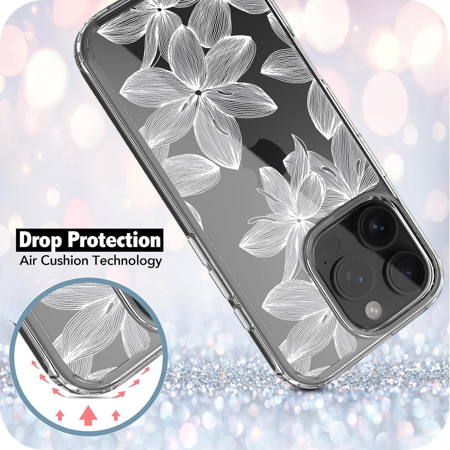 iPhone 16 Pro Case, Anti-Scratch Clear Case - White Flower