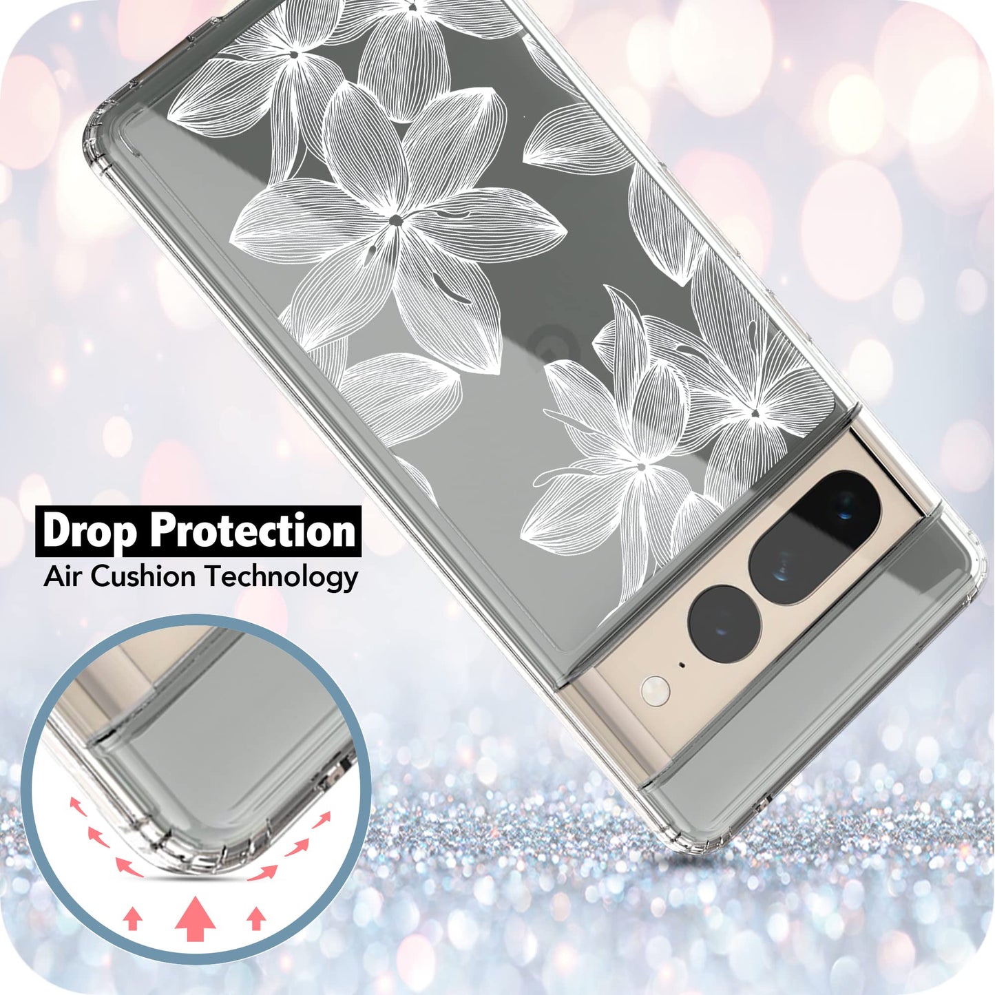 Google Pixel 7 Pro Case, Anti-Scratch Clear Case - White Flower