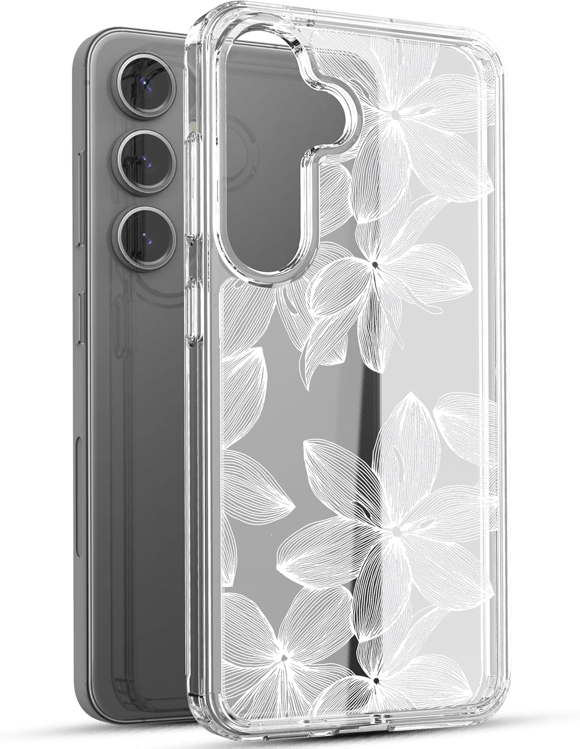 Samsung Galaxy S24 FE Case, Anti-Scratch Clear Case with Design - White Flower