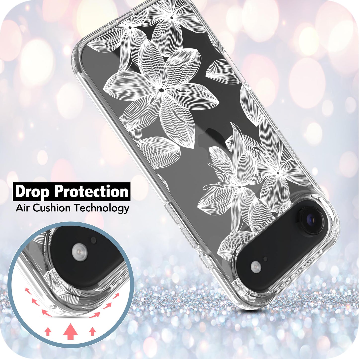 iPhone Air Case, Anti-Scratch Clear Case - White Flowers