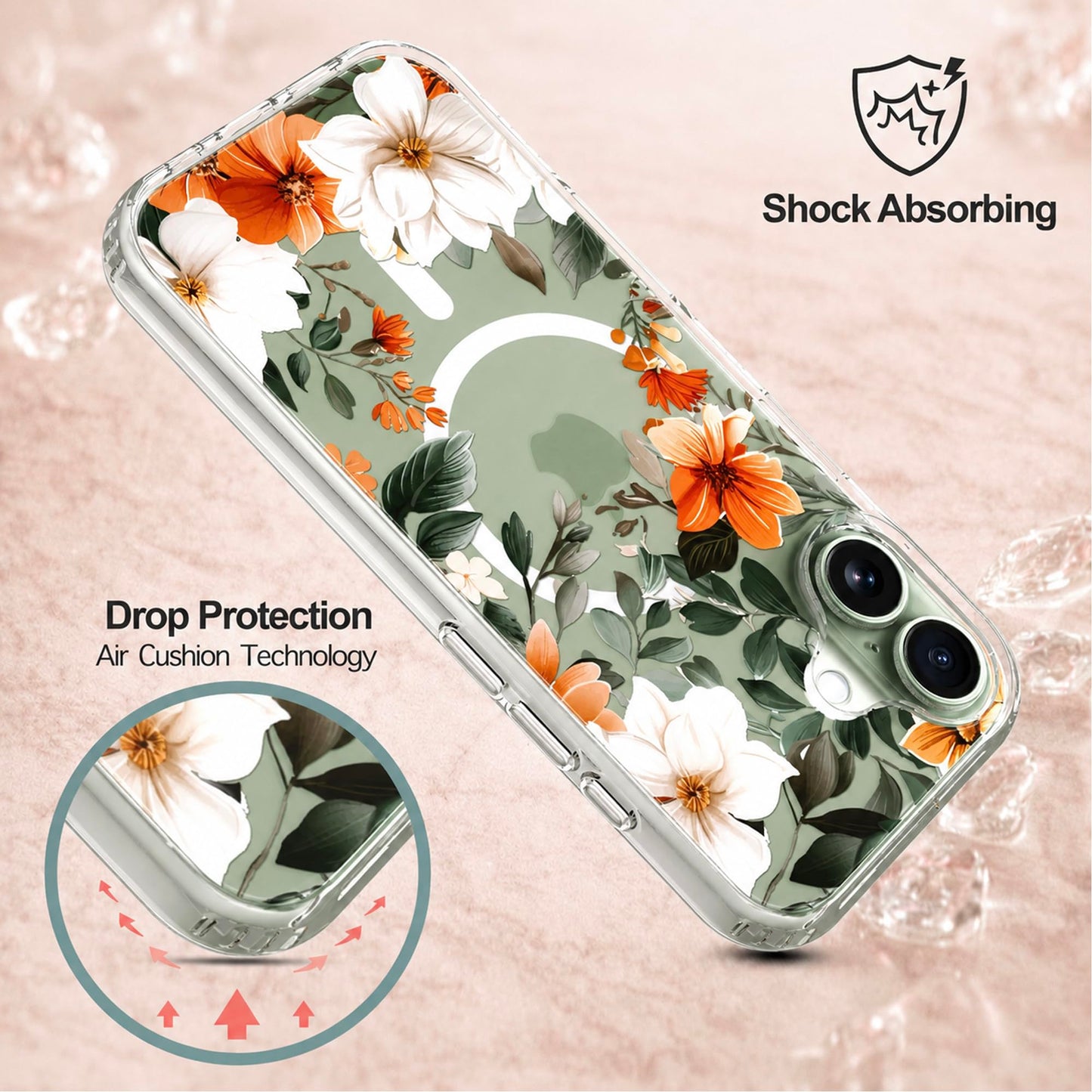 iPhone 17 Case, Anti-Scratch Clear Case - Orange Flower