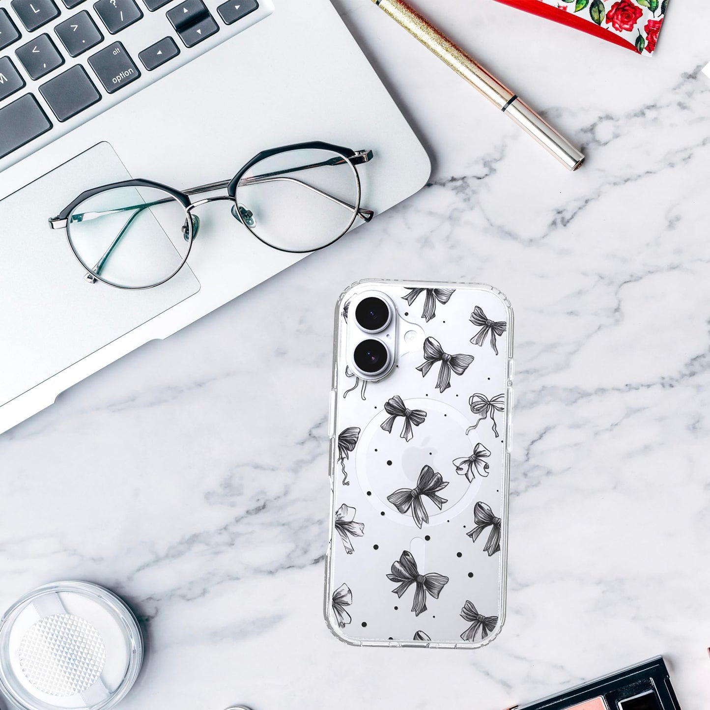 iPhone 17 Case, Anti-Scratch Clear Case - Cute Black Ribbon