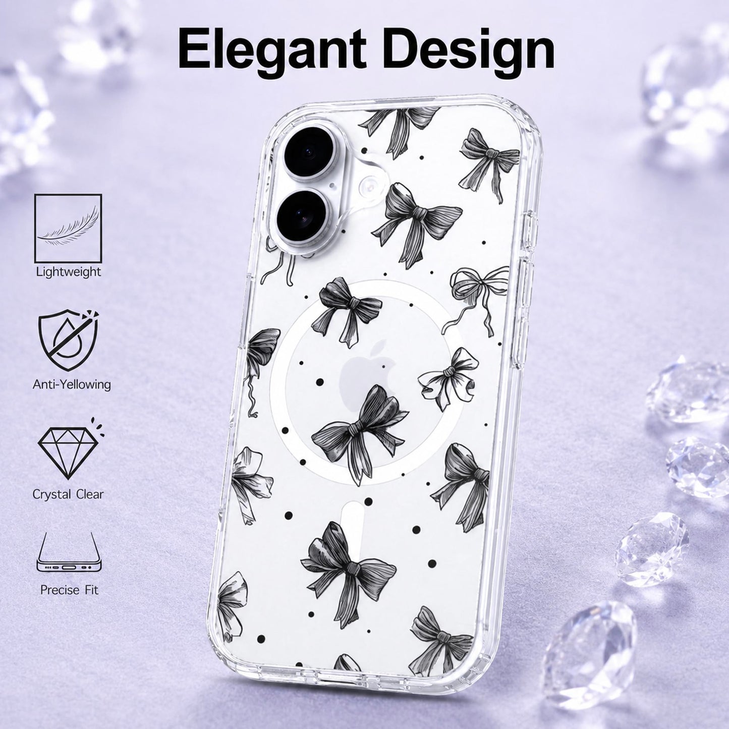iPhone 17 Case, Anti-Scratch Clear Case - Cute Black Ribbon
