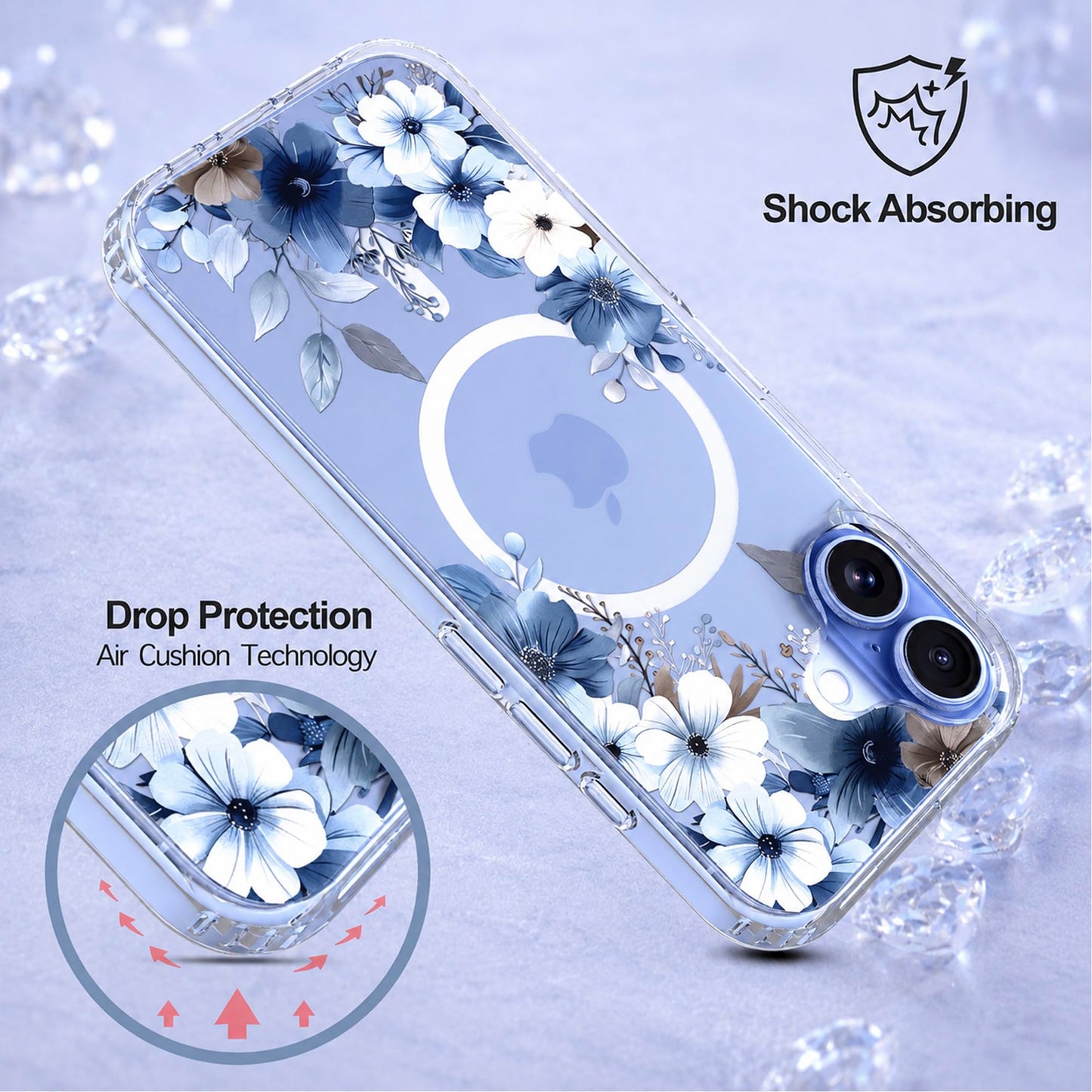 iPhone 17 Case, Anti-Scratch Clear Case - Blue Flower