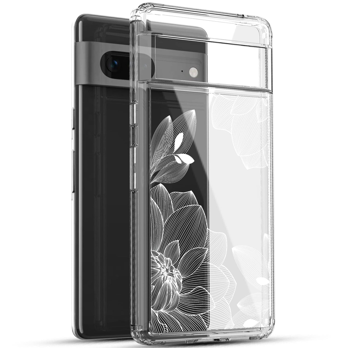 Google Pixel 7 Case, Anti-Scratch Clear Case - White Lace Chrysanthemum