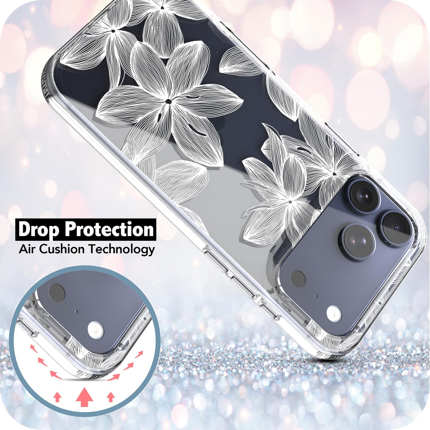iPhone 17 Pro Case, Anti-Scratch Clear Case - White Flowers
