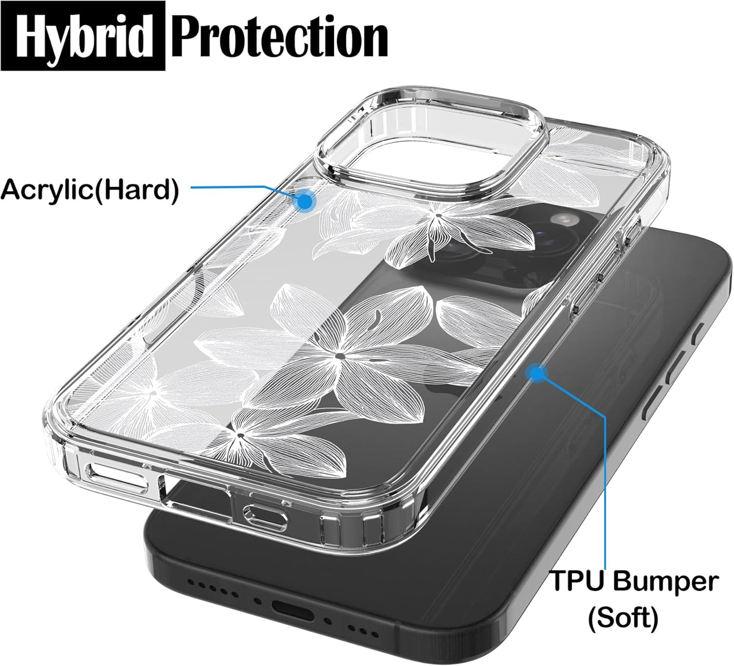 iPhone 16 Pro Case, Anti-Scratch Clear Case - White Flower