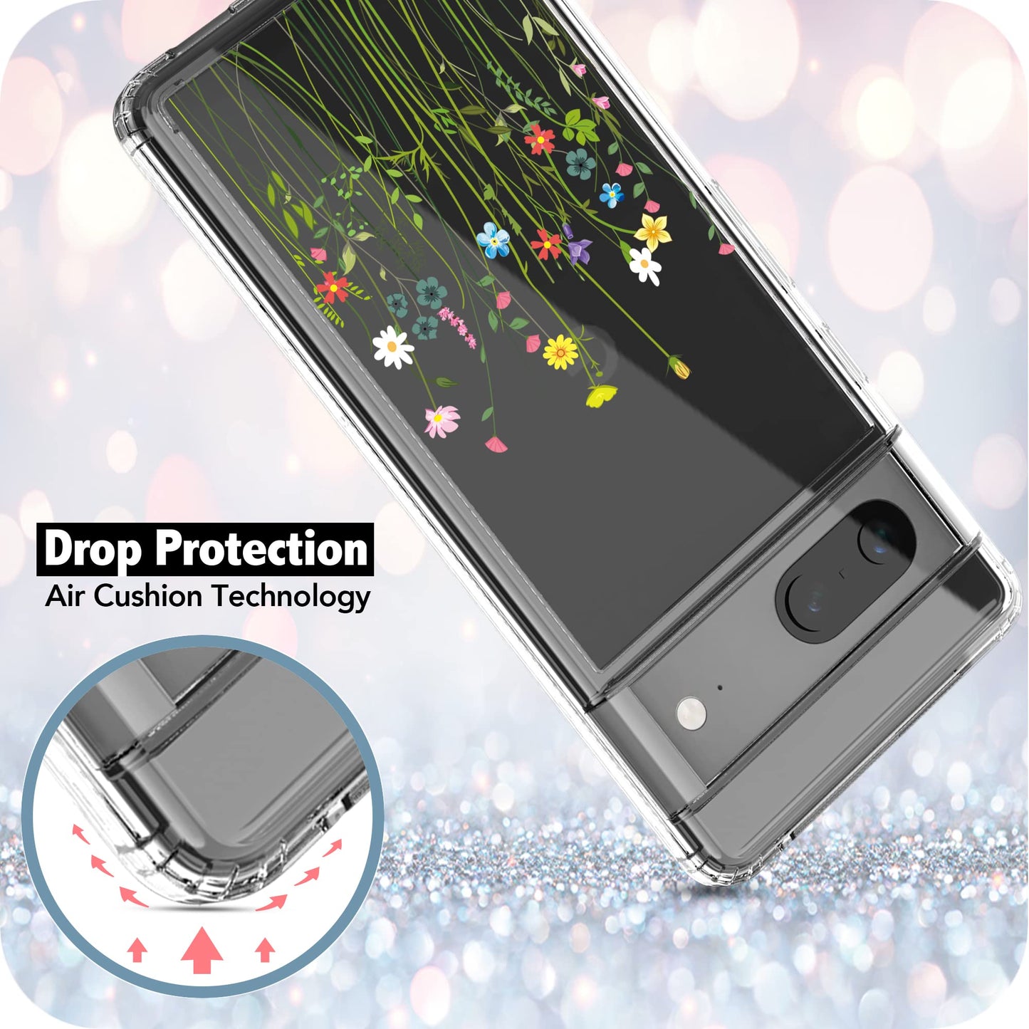 Google Pixel 7 Case, Anti-Scratch Clear Case - Floral