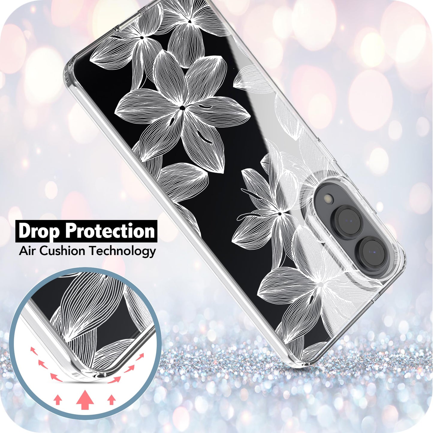 Samsung Galaxy S25 Edge Case, Anti-Scratch Clear Case with Design - White Flower