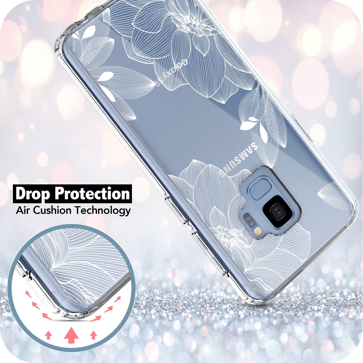 Samsung Galaxy S9 Case, Anti-Scratch Clear Case - White Lace Chrysanthemum